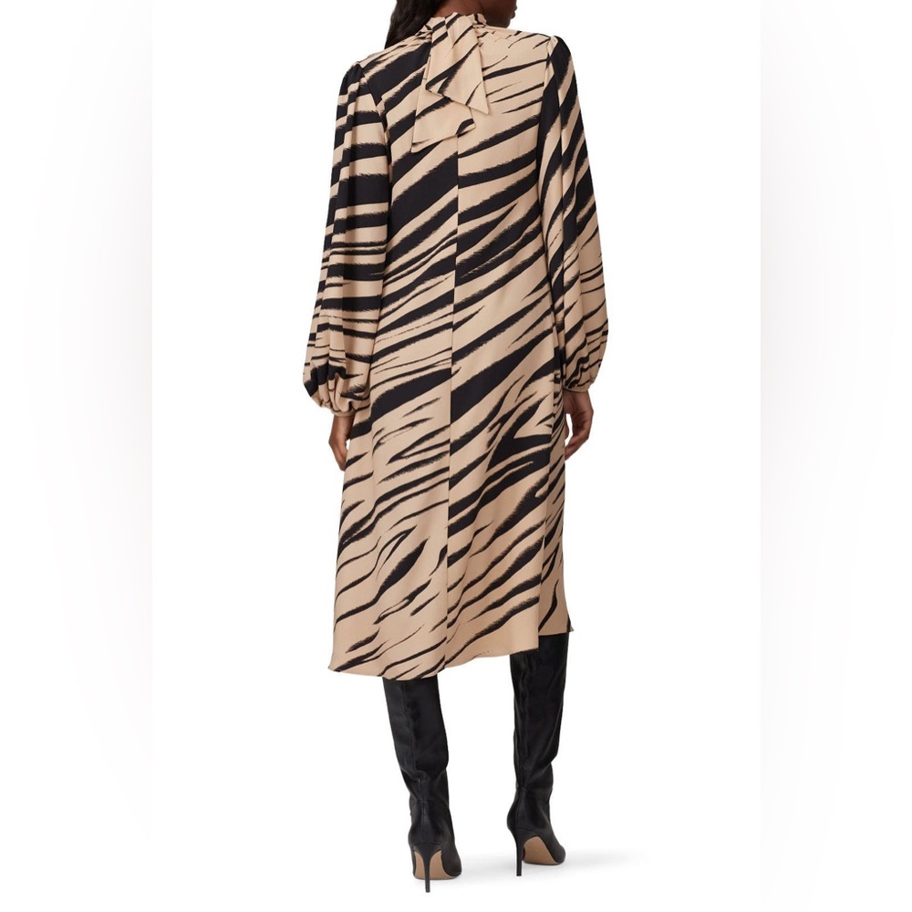 Beaufille Sz 4 Black Taupe Tiger Stripe Printed Fluid Bardot Shift Midi Dress - Picture 2 of 7